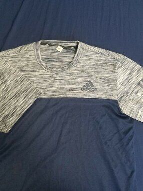 Adidas Mens Shirt Short Sleeve Climalite Navy Blue Crew Stretch Athletic Medium